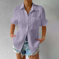 Shirt Collar Casual Buttoned Loose Blouse Purple / S(Us 6)