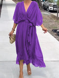 Stylish And Elegant V-Neck Chiffon Dress Purple / S (Us 6-8)