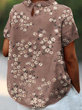 Women's Flower Art Print Casual Cotton And Linen Shirt