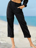 Women’s Solid Color Fashion Loose High Waist Casual Cotton Linen Trousers Black / S