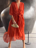 Stylish And Elegant V-Neck Chiffon Dress Orange / S (Us 6-8)