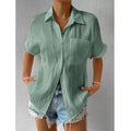 Shirt Collar Casual Buttoned Loose Blouse Green / S(Us 6)