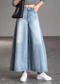 Diy Light Blue Fashion Pockets Casual Wide Leg Fall Denim Pants