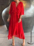 Stylish And Elegant V-Neck Chiffon Dress Red / S (Us 6-8)