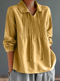 Women’s Cotton Lapel Ruffle Tie Long Sleeve Loose Matching Shirt Yellow / S