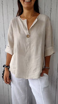 V-Neck Cotton And Linen Comfortable Top Apricot / S(Us 6-8)