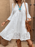 Women's Resort Style V-Neck Lace Spliced Floral Hollow Dress