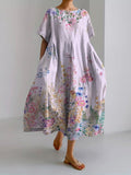 Women’s Retro Botanical Floral Design Printed Casual Loose Dress Light Purple / S