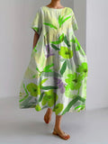 Women’s Retro Botanical Floral Design Printed Casual Loose Dress Green / S