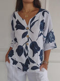 Printed V-Neck Tunic Top White / S