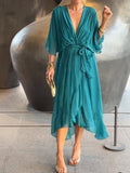 Stylish And Elegant V-Neck Chiffon Dress Lake Blue / S (Us 6-8)