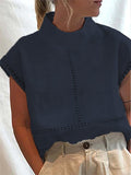 Half Turtleneck Lace Design Casual Shirt Dark Blue / S