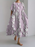 3D Floral Vines Embroidered Linen Blend Maxi Dress