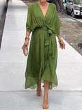 Stylish And Elegant V-Neck Chiffon Dress Green / S (Us 6-8)