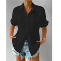 Shirt Collar Casual Buttoned Loose Blouse Black / S(Us 6)