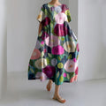 Colorful Floral Art Painting Linen Blend Maxi Dress