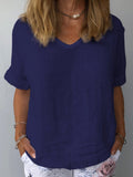 Women’s Pure Color Casual Cotton Shirt Navy / S