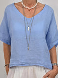 Women’s Solid Color V-Neck Short-Sleeved Casual Blouse Blue / S