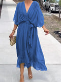 Stylish And Elegant V-Neck Chiffon Dress Blue / S (Us 6-8)