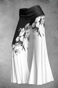 Women’s Black & White Flower Shadow Print Casual Bottoming Shirt Two-Piece Set Pant / S