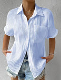 Shirt Collar Casual Buttoned Loose Blouse Azure / S(Us 6)