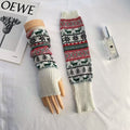 Spring And Winter Snowflake Color Warm Gloves Sleeve Cashmere Wrist Knitted Arm Guard White /