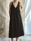 Women’s Linen Deep V-Neck Sleeveless Dress