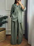 Women Hem Drawstring Linen Two-Piece Set