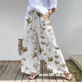 Elegant Vine Watercolor Art Print Stretch Cotton Linen Wide Leg Pants