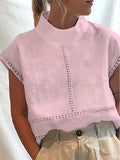 Half Turtleneck Lace Design Casual Shirt Light Pink / S