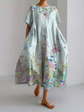 Women’s Retro Botanical Floral Design Printed Casual Loose Dress Light Blue / S