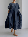 Windchimes Japanese Sashiko Art Linen Blend Maxi Dress