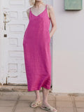 Women’s Linen V-Neck Slip Dress Fuchsia / S