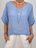 Women’s Solid Color V-Neck Short-Sleeved Casual Blouse