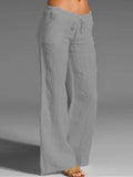 Cotton Linen Solid Color High Waist Wide Leg Pants Grey / S