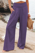 Fresh Air Linen Blend Pocketed Smocked Pants Purple / S Bottom