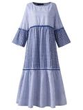 Women's Retro Striped Plaid Casual Dress