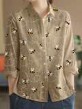 Flying Bees Embroidery Pattern Linen Blend Blouse