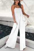 Women’s Solid Color Stay A While Gauze Casual Jumpsuit White / S