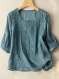 Casual Cotton Loose Embroidery Shirt Blue / S