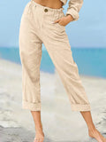 Women’s Solid Color Fashion Loose High Waist Casual Cotton Linen Trousers Beige / S