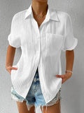 Shirt Collar Casual Buttoned Loose Blouse White / S(Us 6)