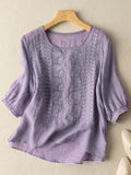 Casual Cotton Loose Embroidery Shirt Purple / S