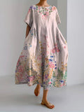 Women’s Retro Botanical Floral Design Printed Casual Loose Dress Pink / S