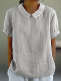 Solid Color Cotton And Linen Top Light Grey / S