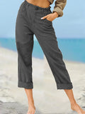 Women’s Solid Color Fashion Loose High Waist Casual Cotton Linen Trousers Dark Grey / S