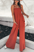 Women’s Solid Color Stay A While Gauze Casual Jumpsuit Red / S