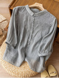 Embroidered Half Sleeve Casual Linen Shirt Top