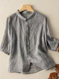 Embroidered Half Sleeve Casual Linen Shirt Top Grey / S