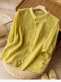 Embroidered Half Sleeve Casual Linen Shirt Top